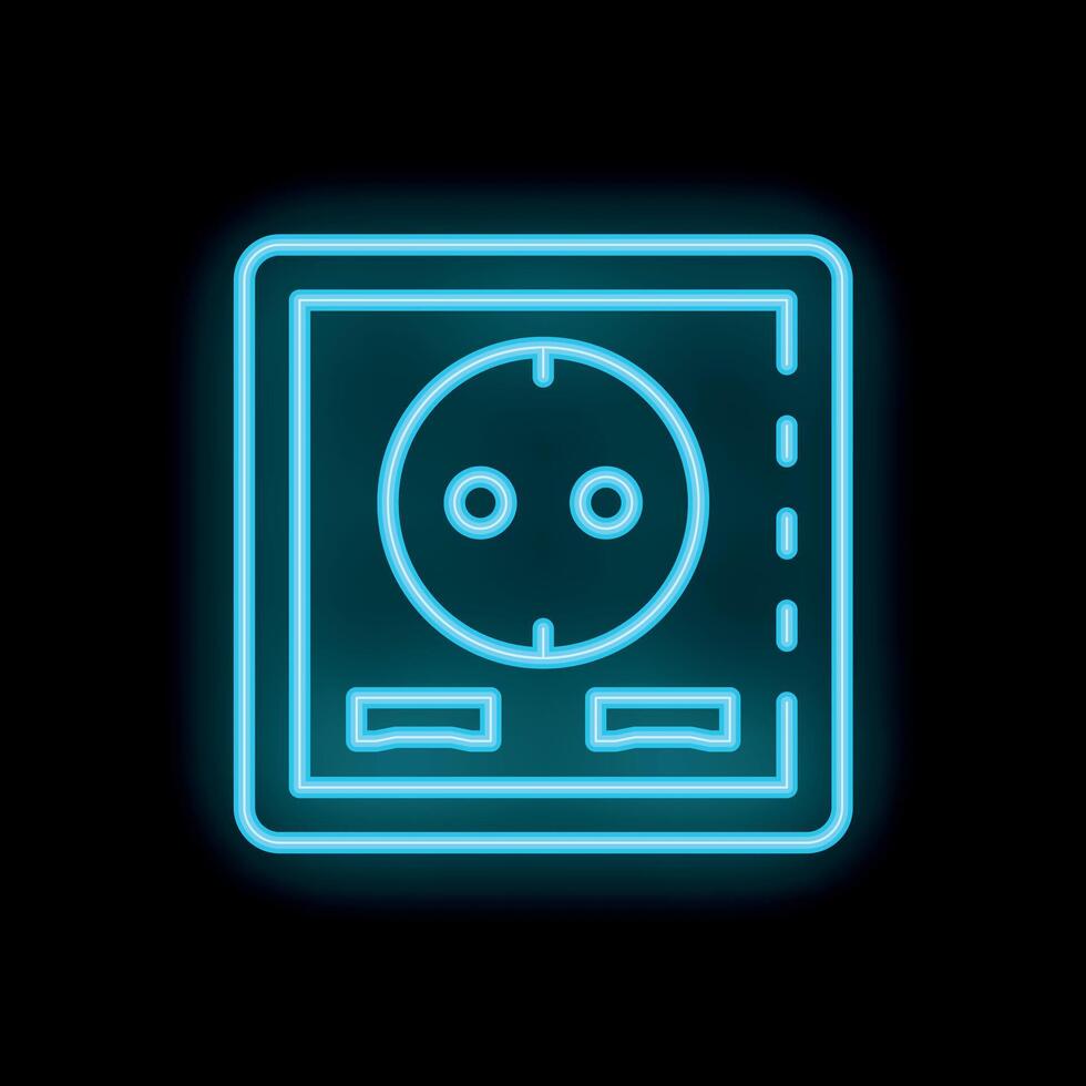 Glowing neon blue european power socket on wall with two sockets vector