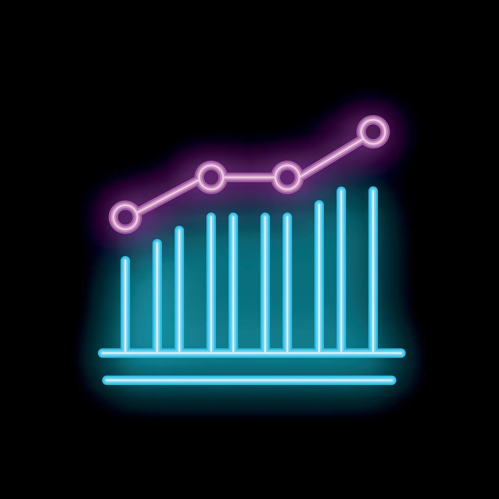 Neon style growing bars chart with line showing success vector