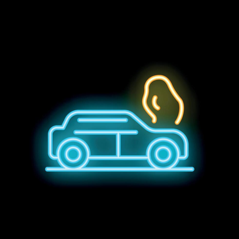 Neon icon of broken car emitting smoke vector