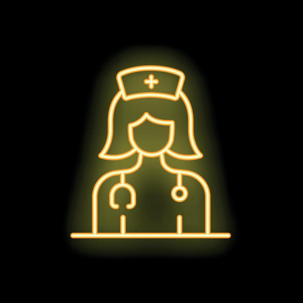Glowing neon icon of a nurse wearing stethoscope for healthcare concept vector
