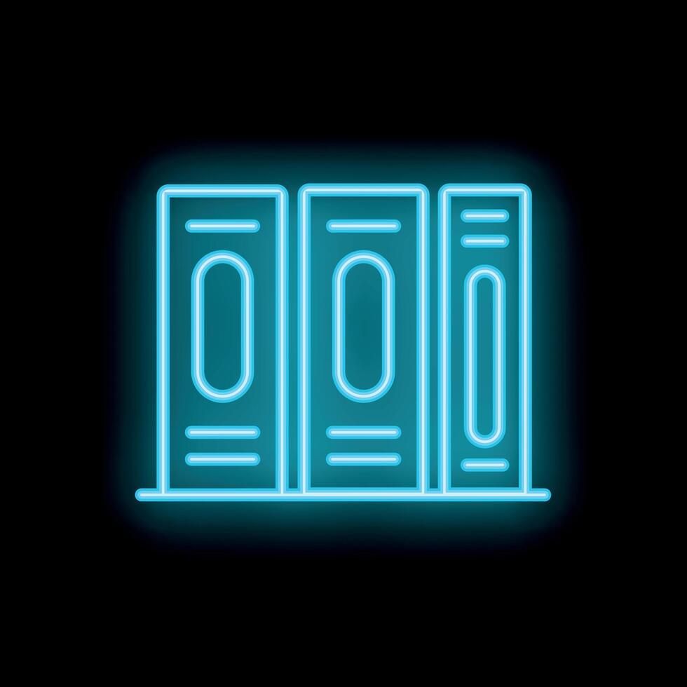 Blue neon icon of office binders glowing on black background vector