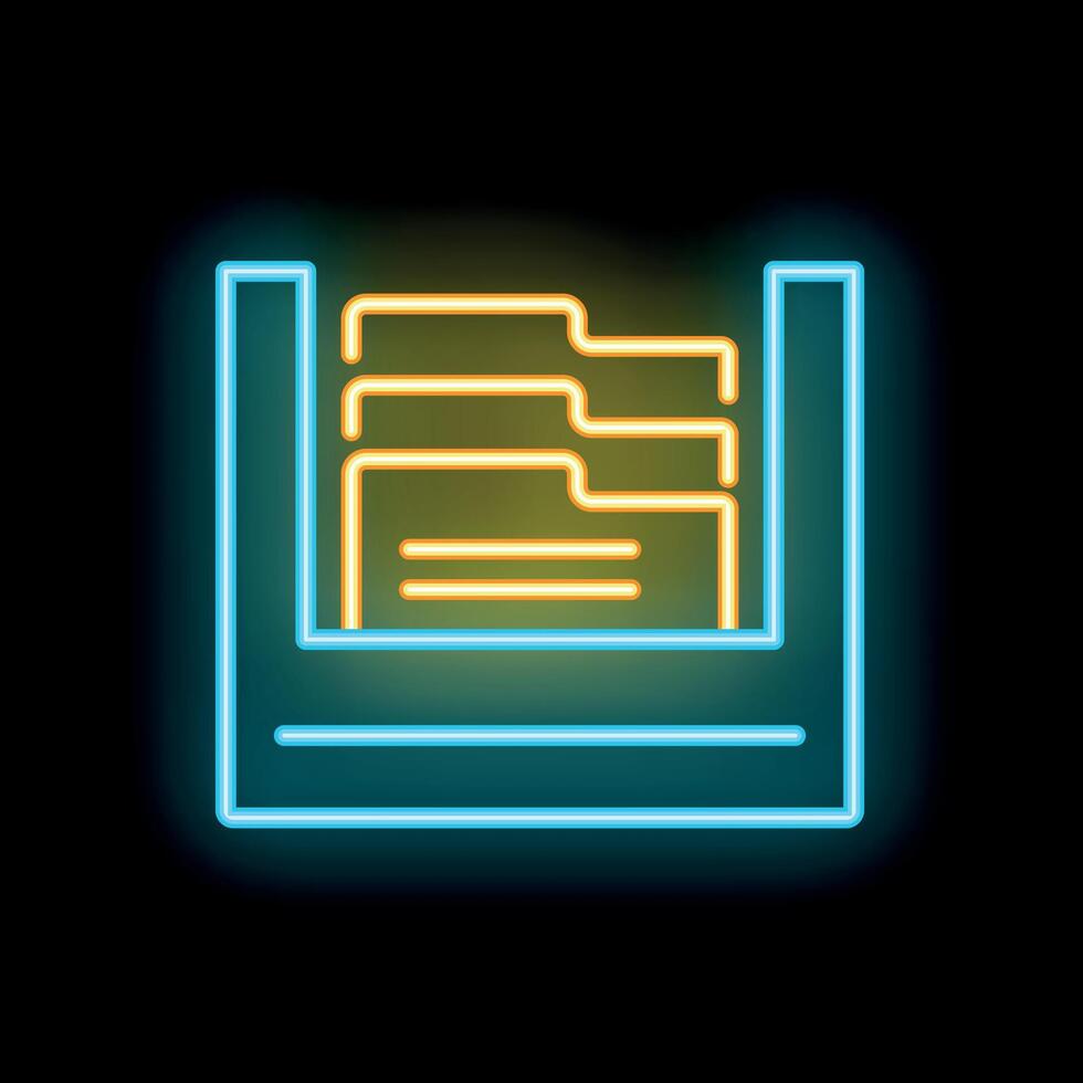 Neon icon of archive folders representing data storage vector