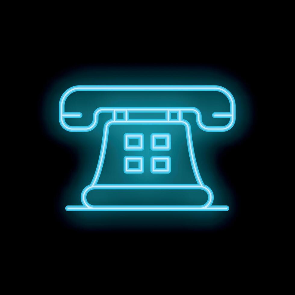 Neon blue shining retro phone icon on black background vector
