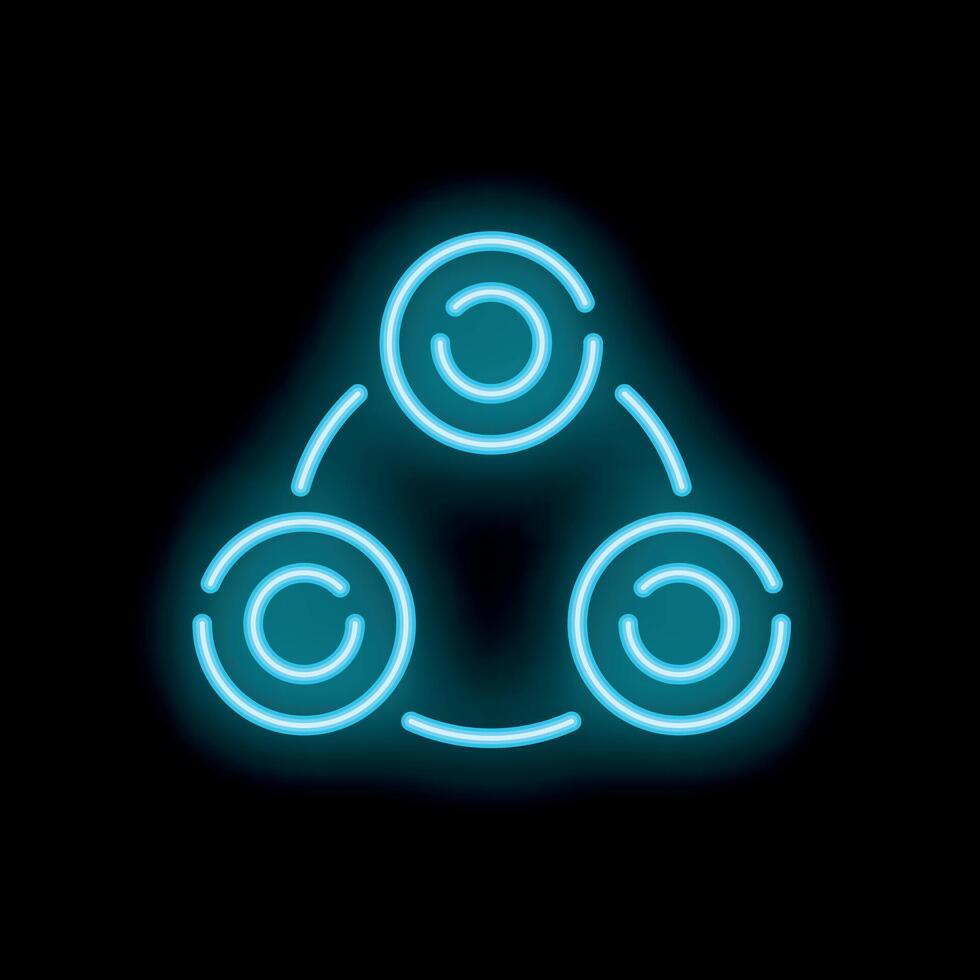 Neon icon of three circles creating triangle shape representing teamwork vector