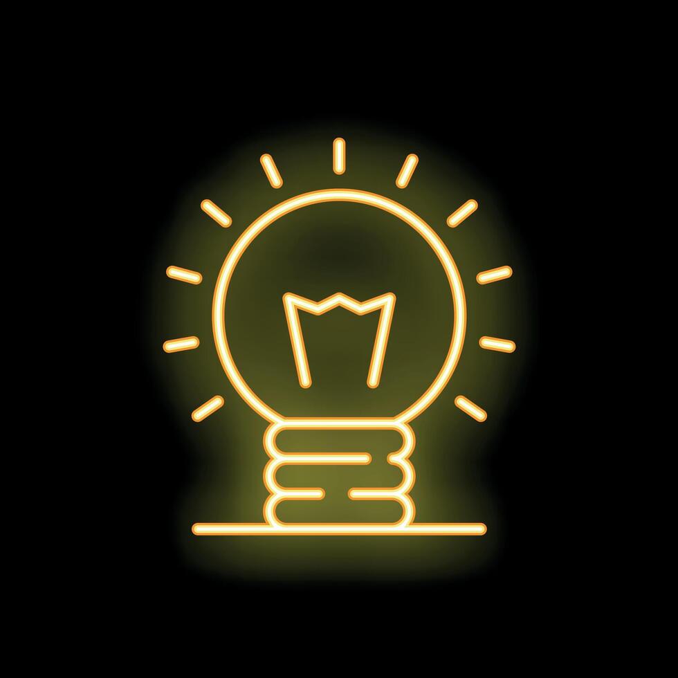 Neon lightbulb shining on black background representing ideas vector