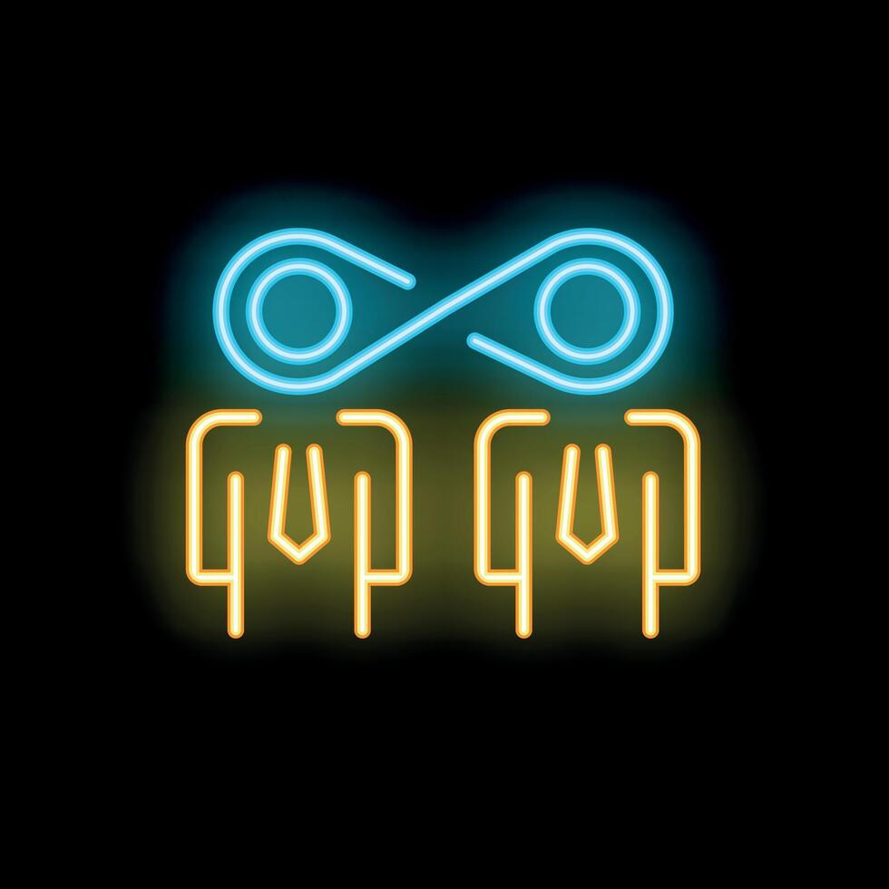 Neon icon of businessmen sharing information representing business partnership vector