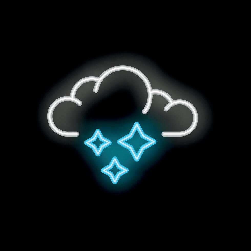 Bright neon cloud raining stars on black background vector