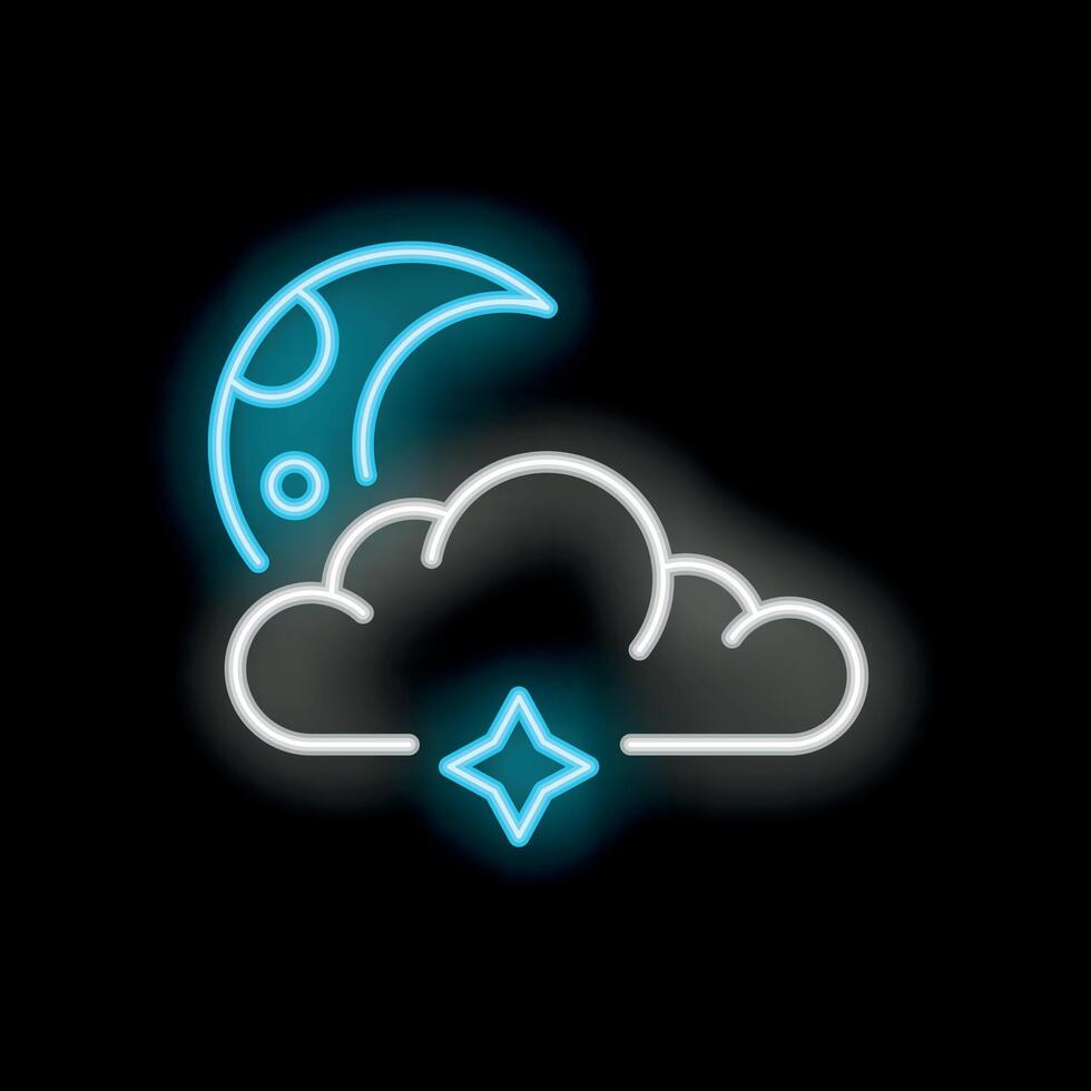 Crescent moon shining over glowing cloud neon sign vector