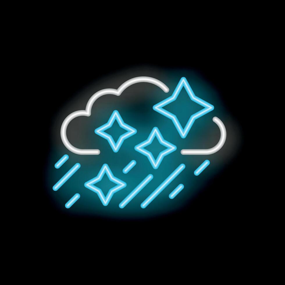 Neon sign of stars falling from cloud on black background vector