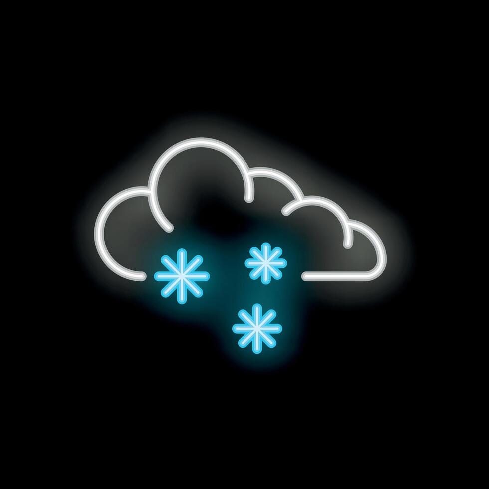 White neon cloud falling snowflakes on black background vector