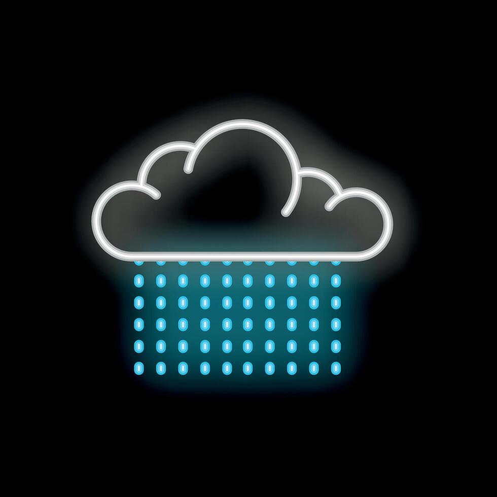 Neon sign depicting rain falling from cloud on black background vector