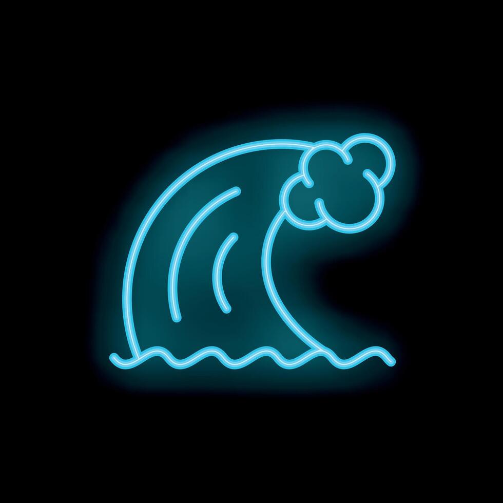 Big blue neon wave breaking over black background vector