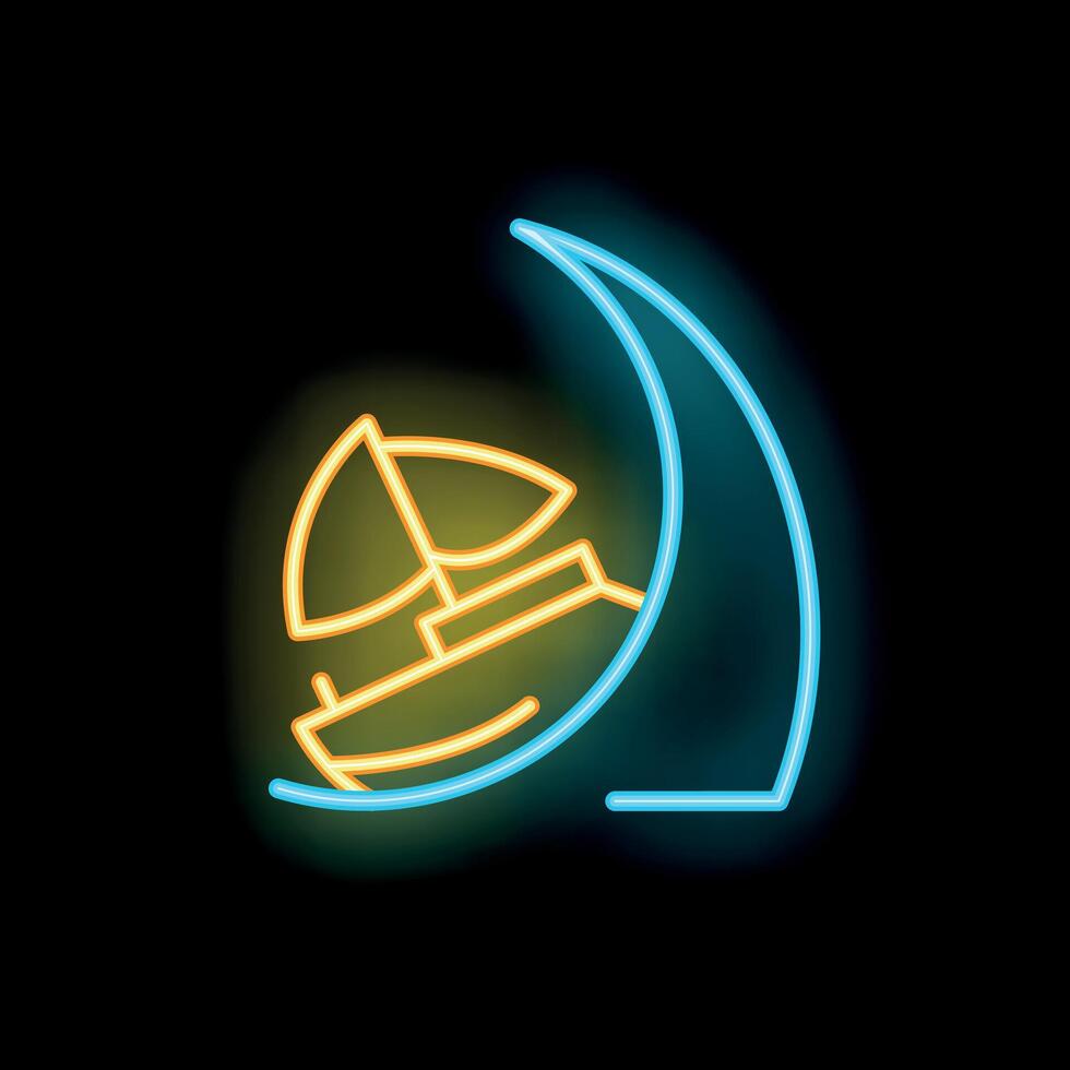 Neon sign showing sailboat sailing inside big wave at night vector
