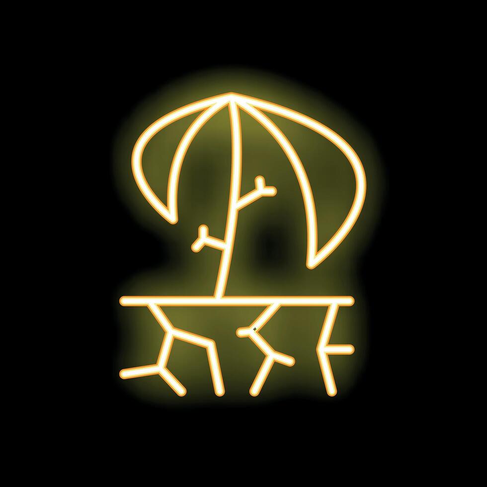 Neon sign of a plant growing with roots showing vector