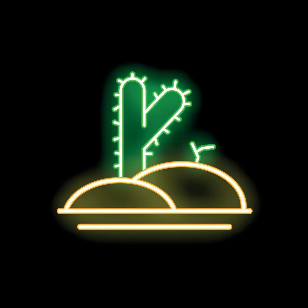 Neon sign depicting cacti growing on sand dunes in desert vector