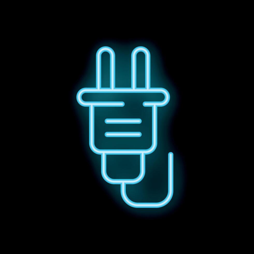 Neon blue electric plug glowing on black background vector