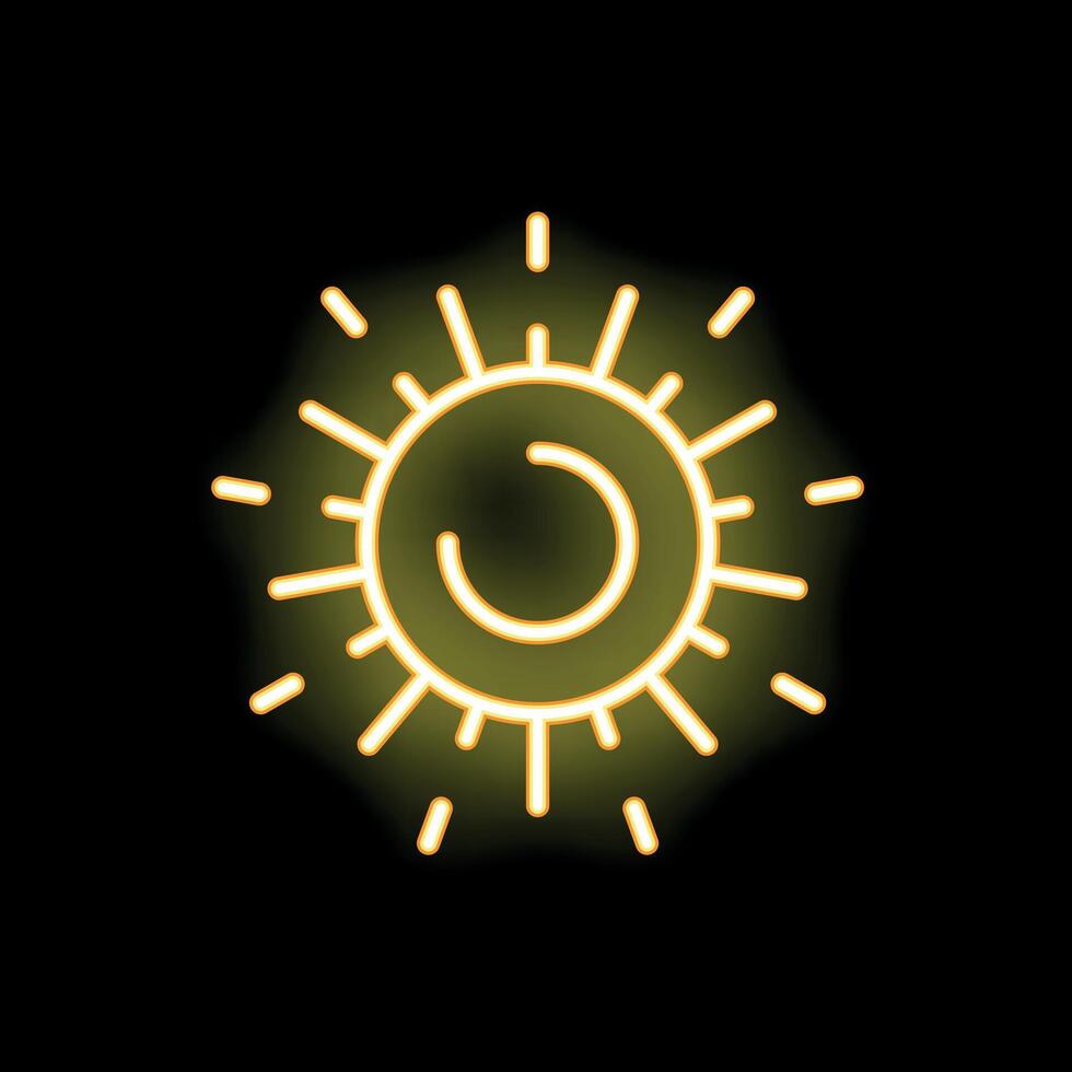Yellow neon sun shining bright on black background vector