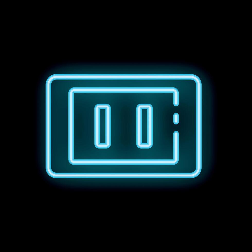 Blue neon type c usb port glowing on black background vector