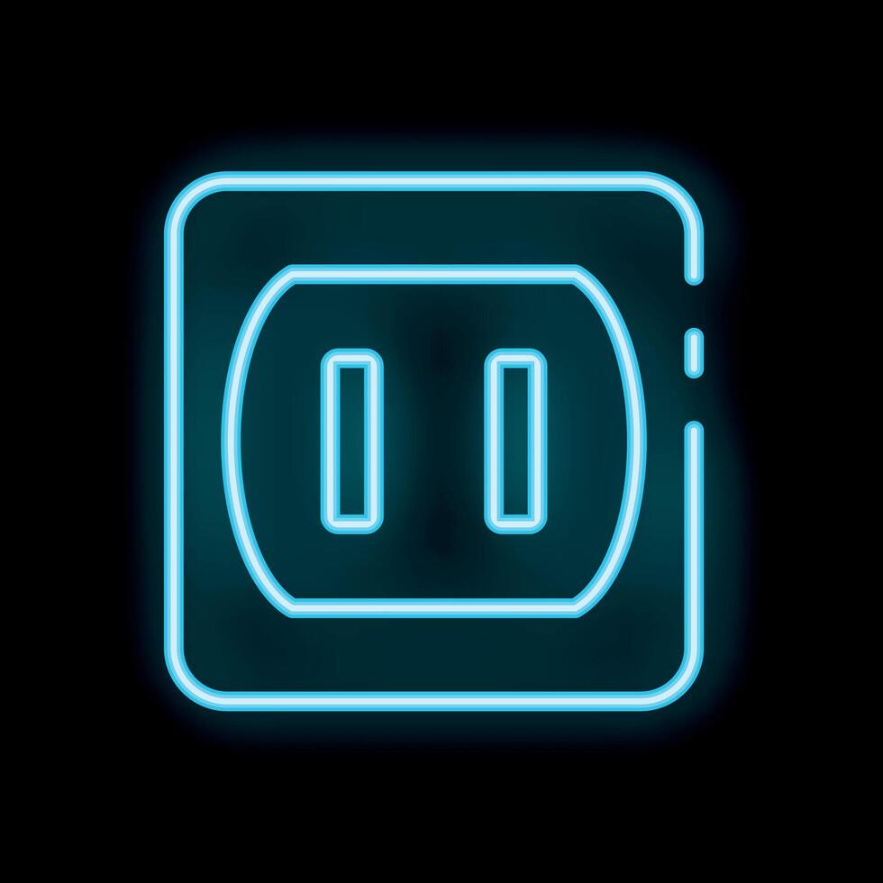 Glowing neon electrical outlet symbol on black background vector