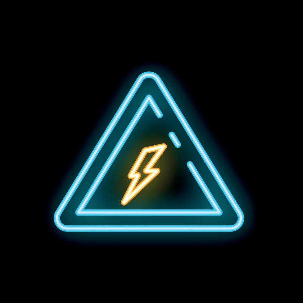Neon high voltage warning sign is glowing on a black wall vector