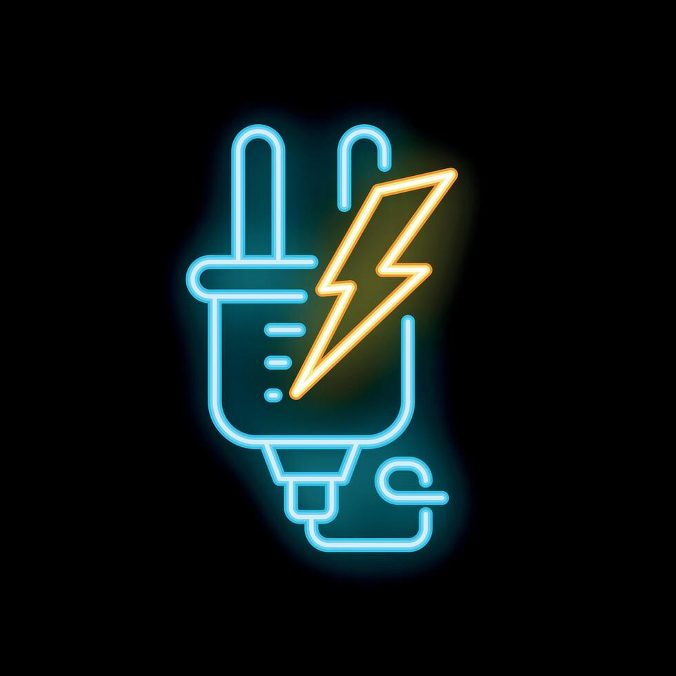 Electric plug with lightning bolt neon sign representing electrical power vector