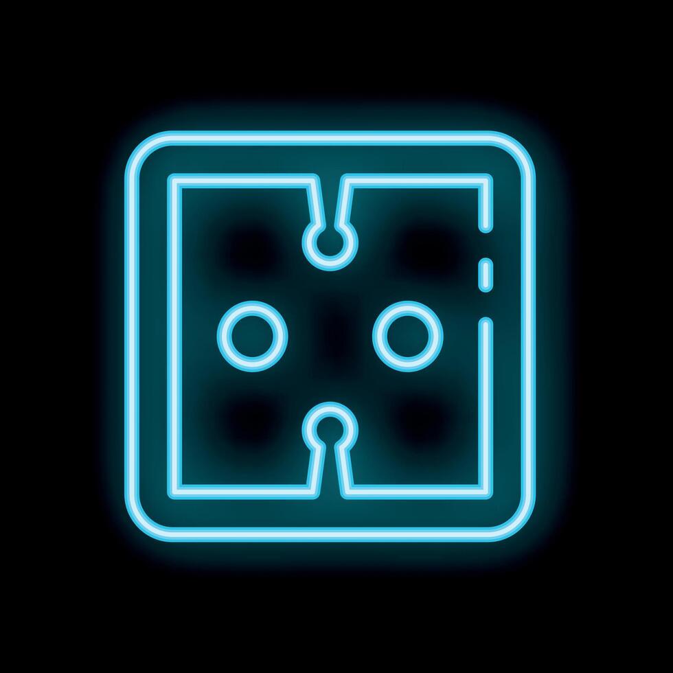 Neon icon of electric socket with grounding pin glowing in blue color on black wall vector