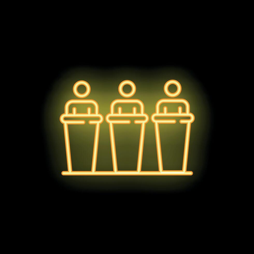Three politicians debating during political meeting neon icon vector