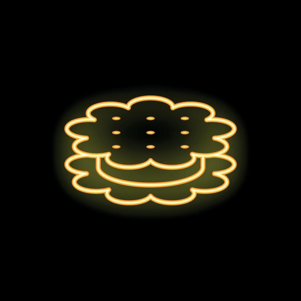 Neon sign showing delicious round cookies on black background vector