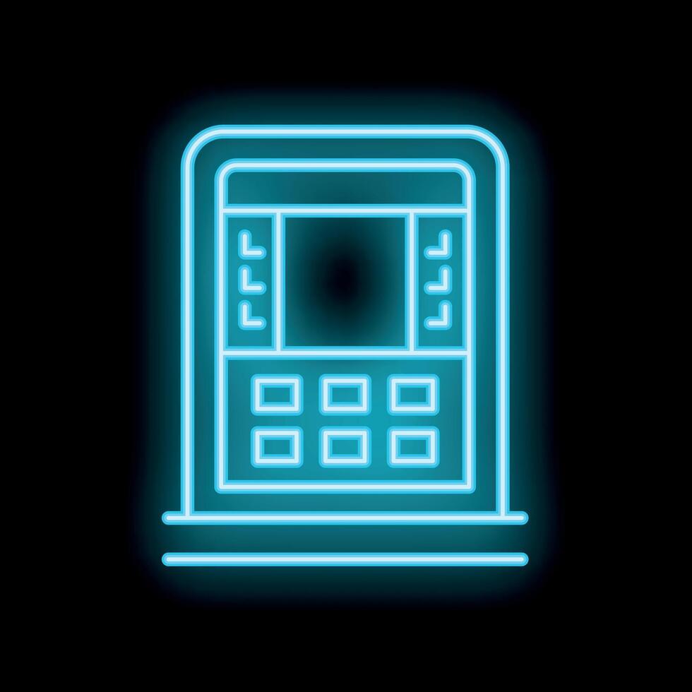 Blue neon icon of a coffee machine glowing on a black background vector
