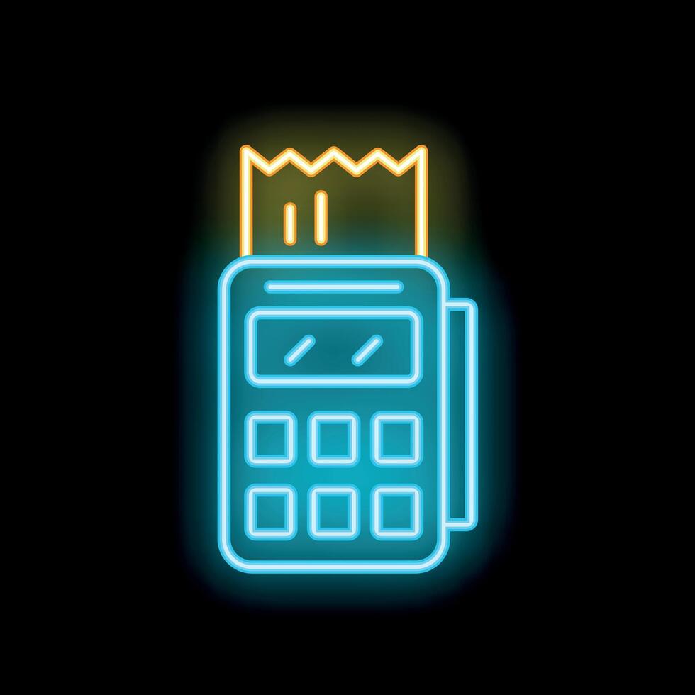 Neon pos terminal is printing a receipt on a black background vector