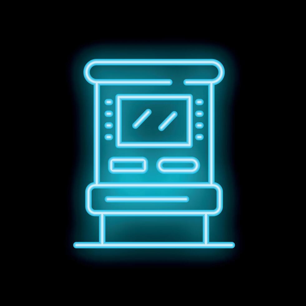 Neon atm machine glowing on black background vector