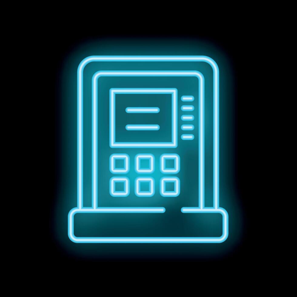 Glowing neon atm sign displaying banking interface vector