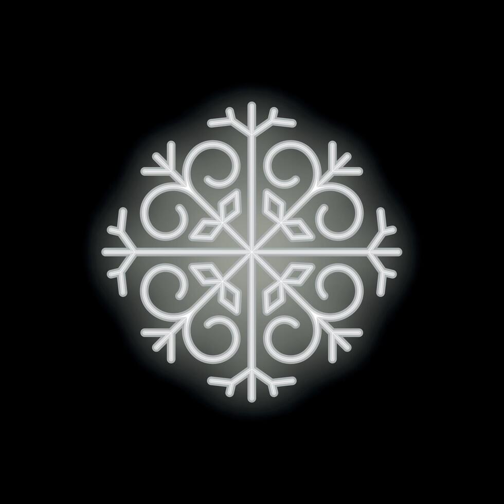 White neon snowflake glowing on black background vector