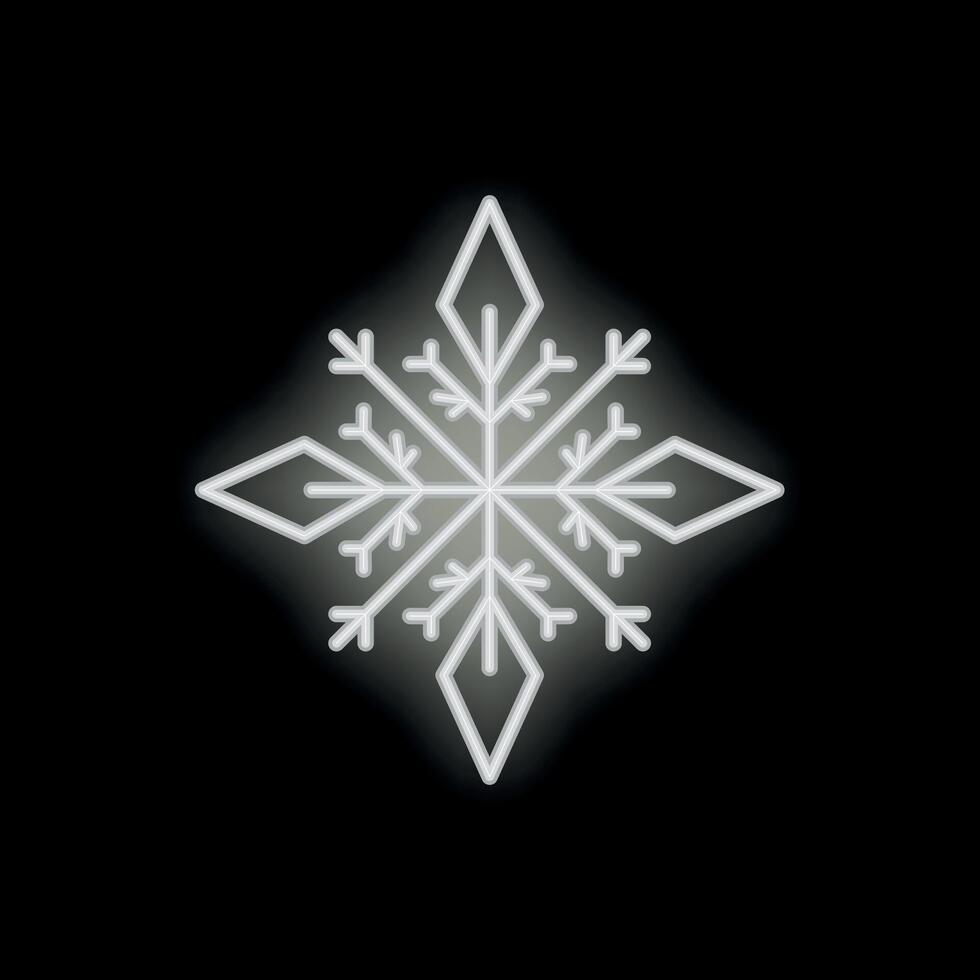 White neon snowflake glowing on black background vector