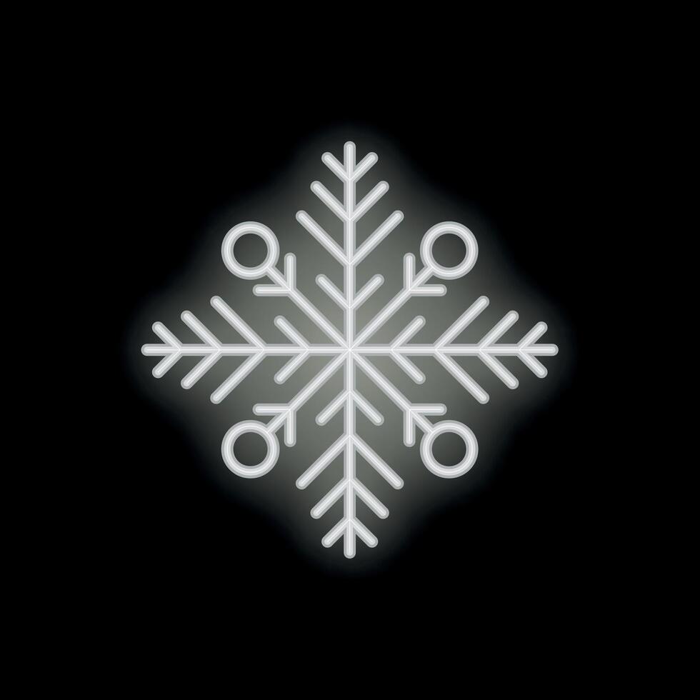 White neon snowflake glowing on black background vector