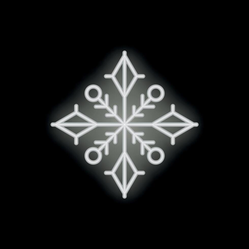 White neon snowflake glowing on black background vector