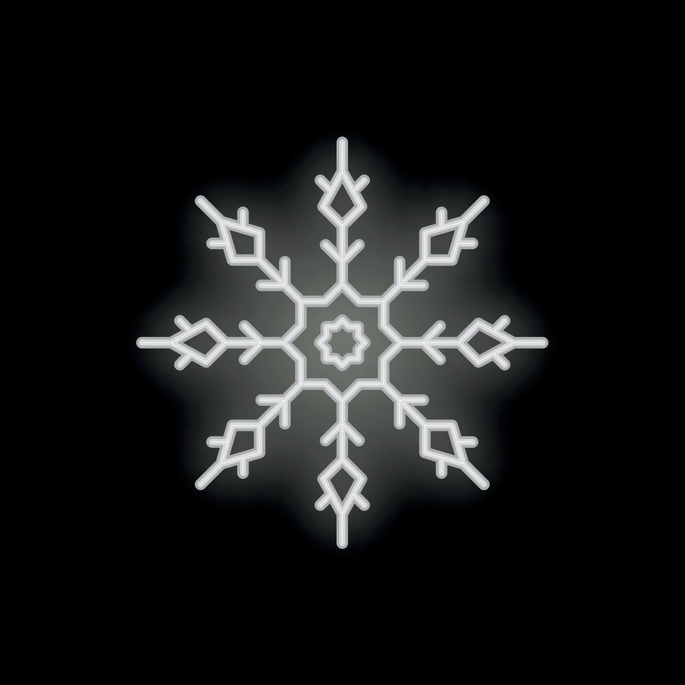 Neon white snowflake shining on black background vector