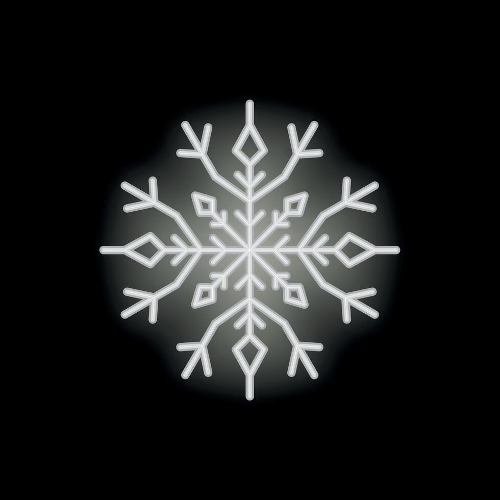 White neon snowflake glowing on black background vector