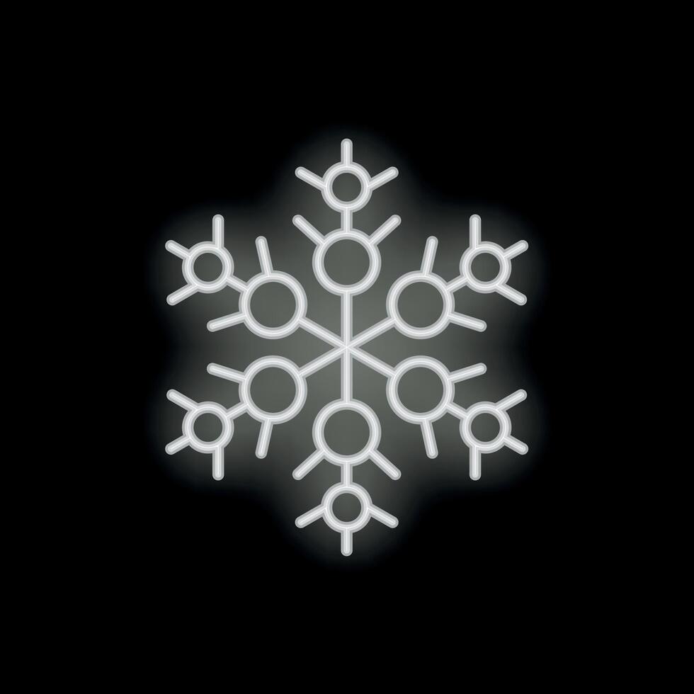 White neon snowflake glowing on black background vector