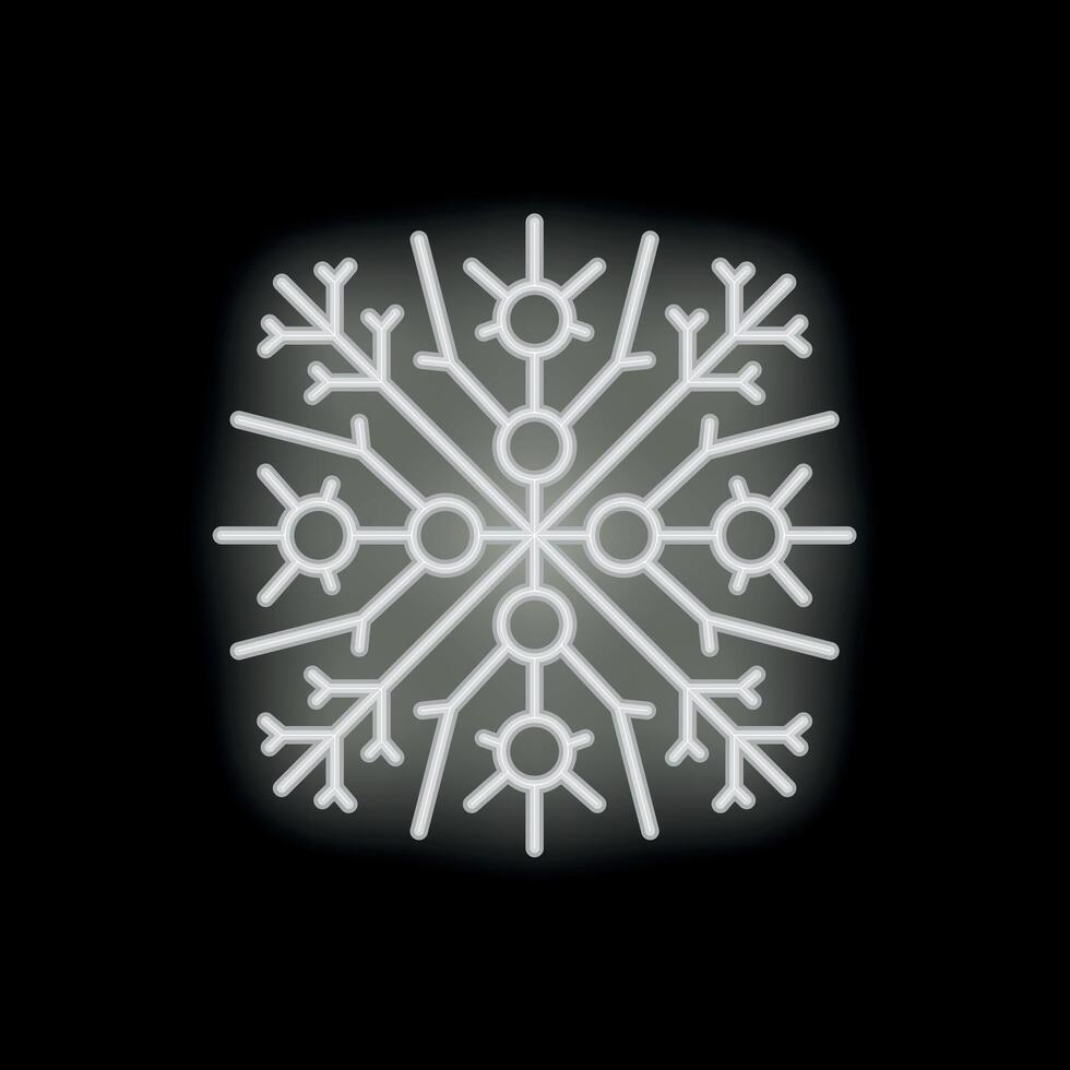 White neon snowflake shining on black background vector