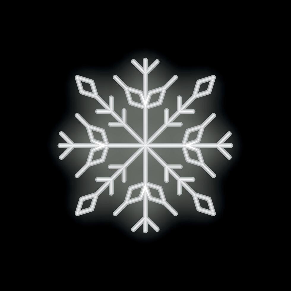 Bright white neon sign snowflake glowing on black background vector