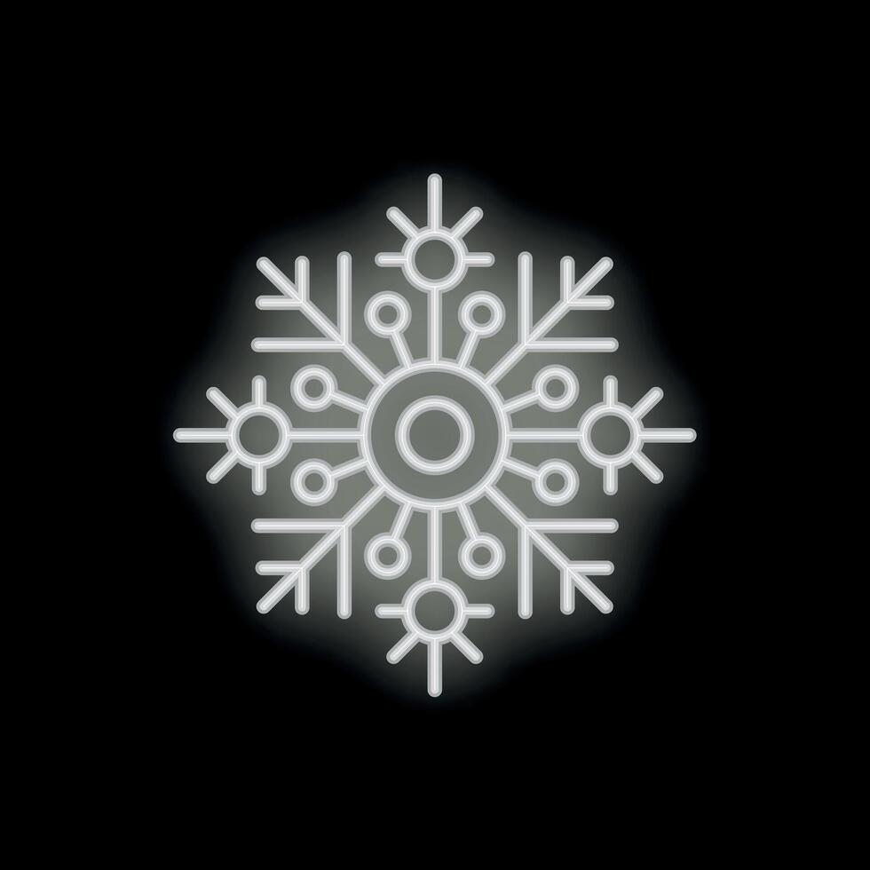 White neon snowflake glowing on black background vector