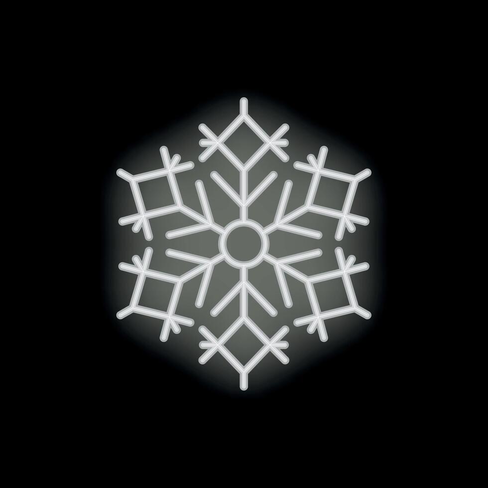 White neon snowflake glowing on black background vector