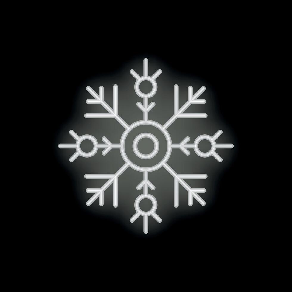 White neon snowflake glowing in the dark background vector