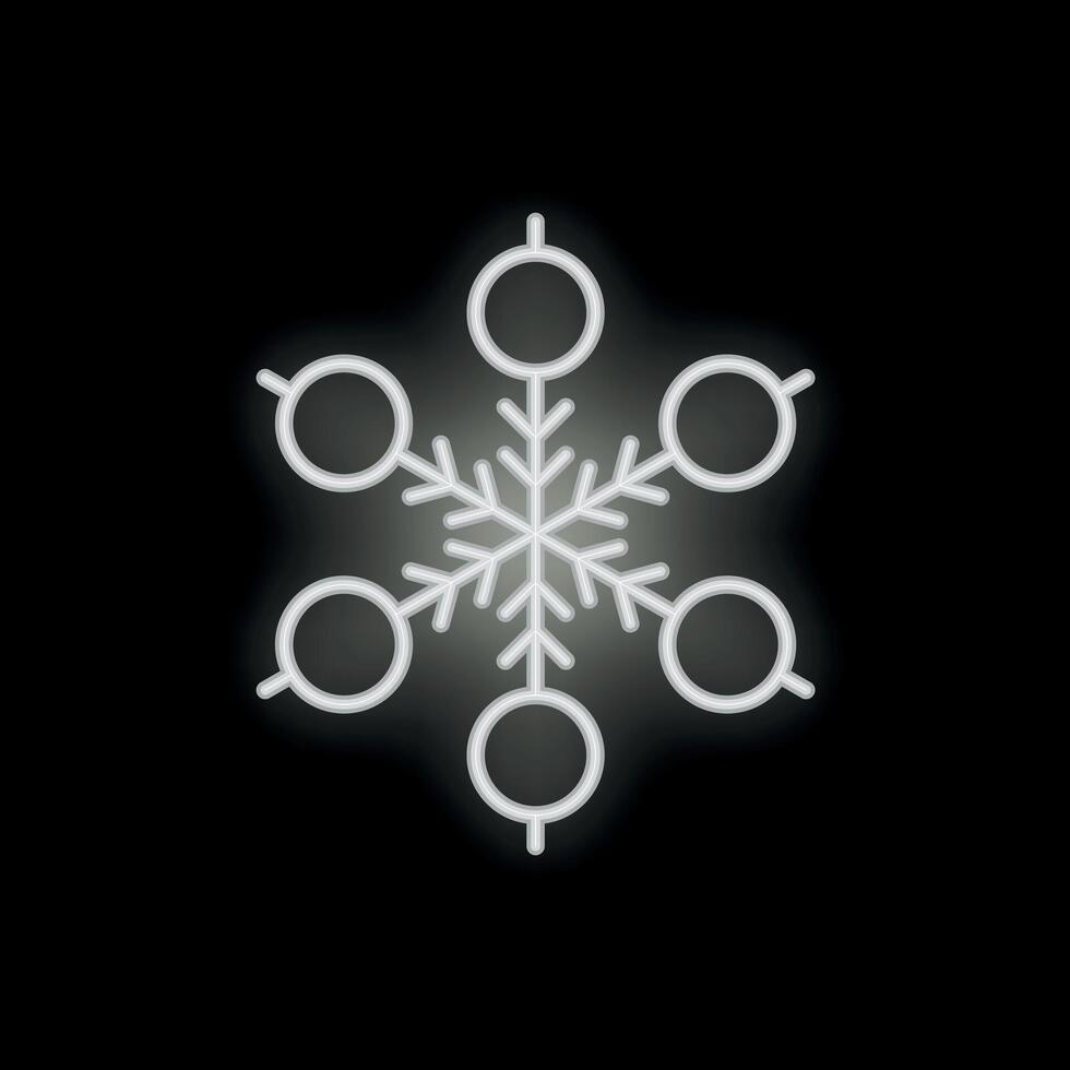 White neon snowflake glowing on black background vector