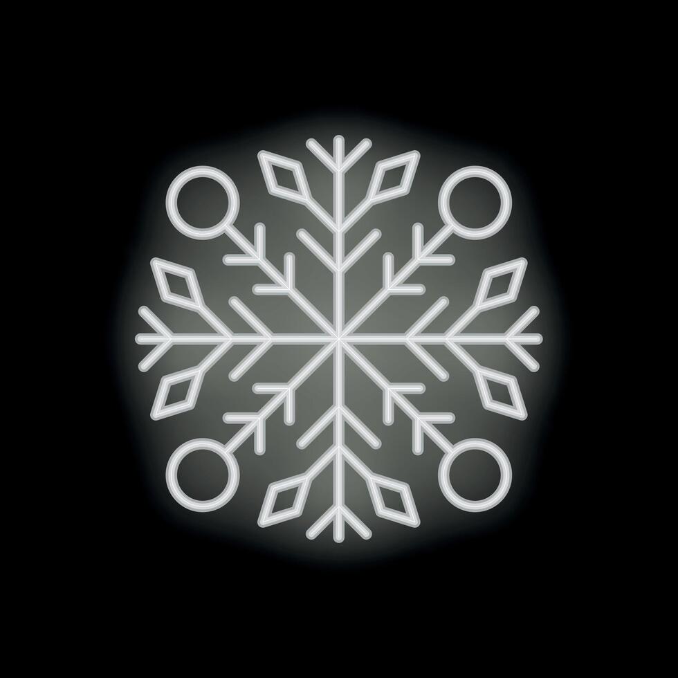 White neon sign showing a snowflake on black background vector