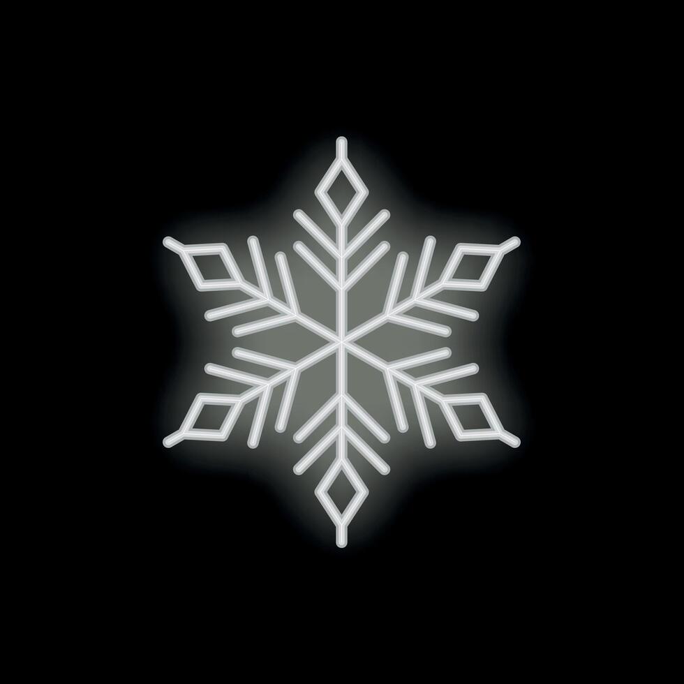 Bright neon sign showing glowing snowflake on black background vector