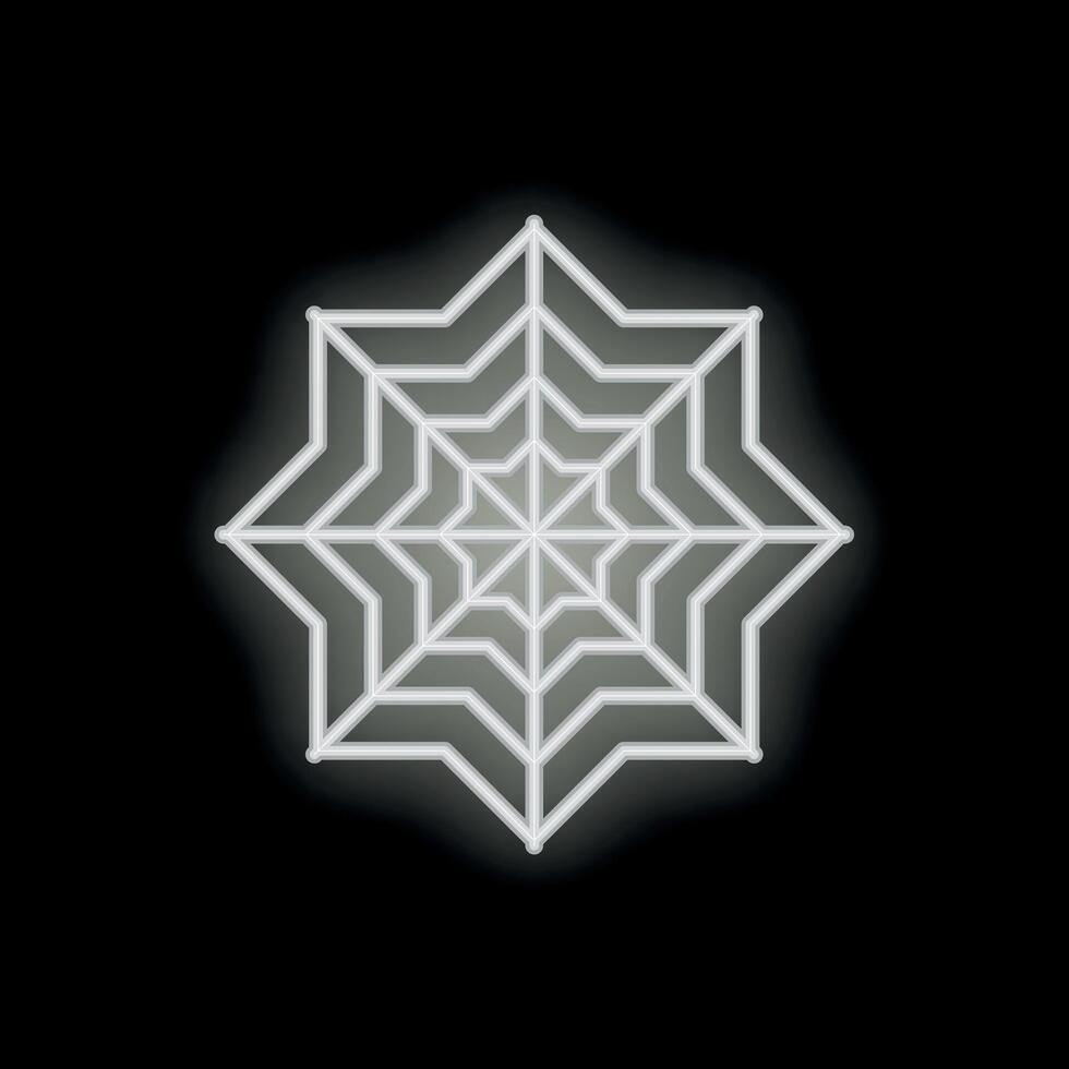 White neon sign showing eight pointed star shape on black background vector
