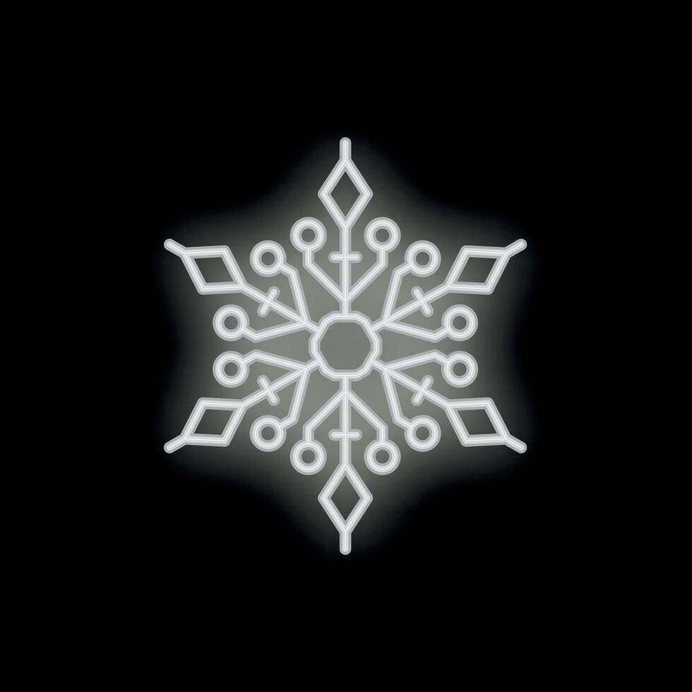 White neon snowflake shining on black background vector