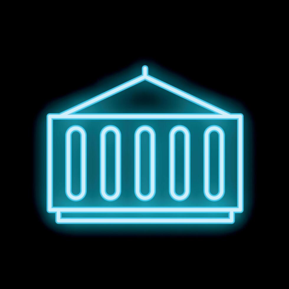 Blue neon sign of a shipping container hanging on black background vector